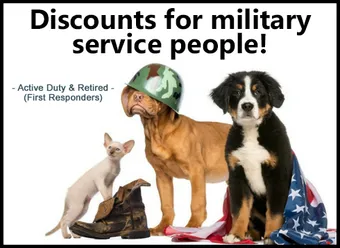 Discounts for military service people! Active duty & retired first responders.